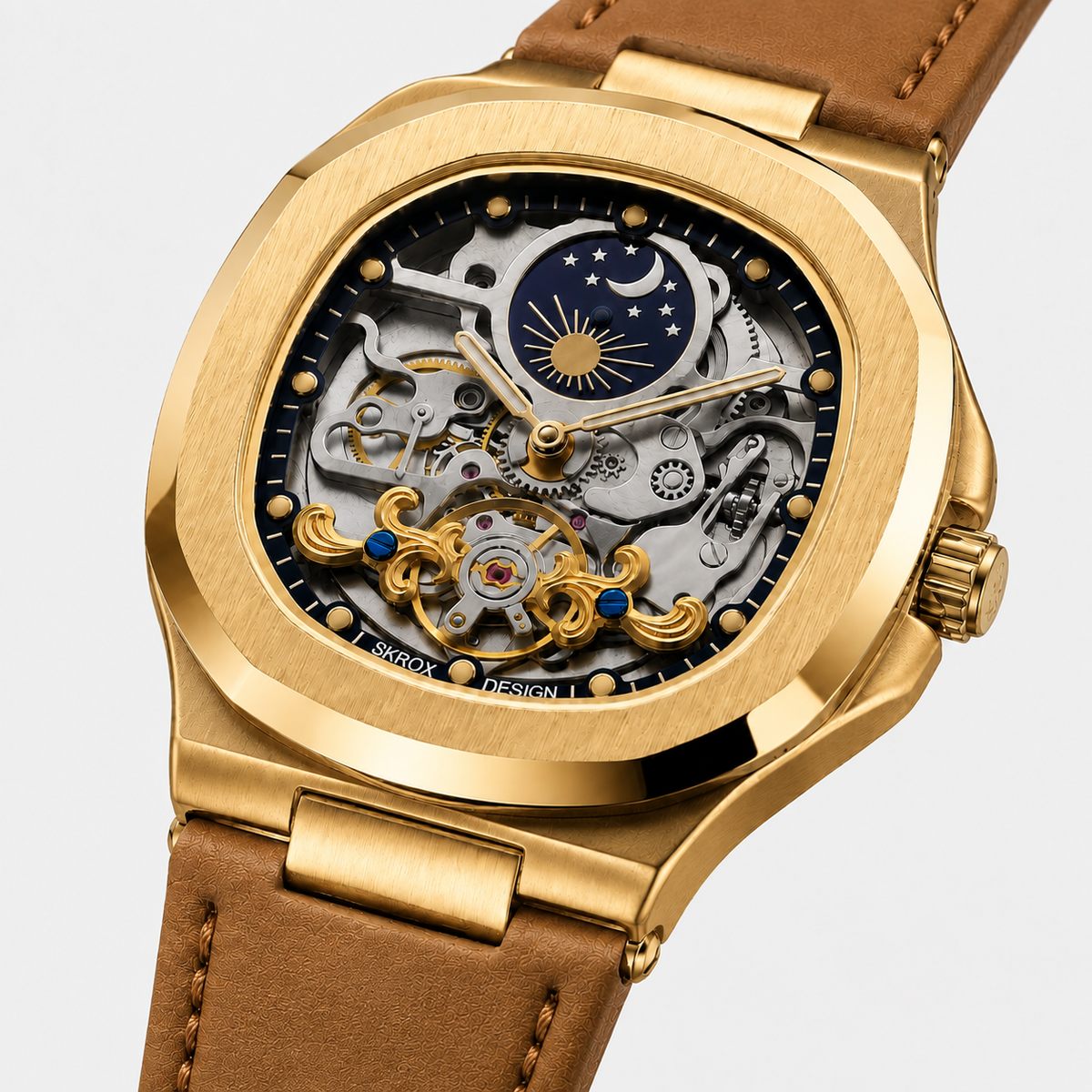 Velmont Eclipse Gold – Men's Automatic Gold Skeleton Watch with Sapphire Crystal