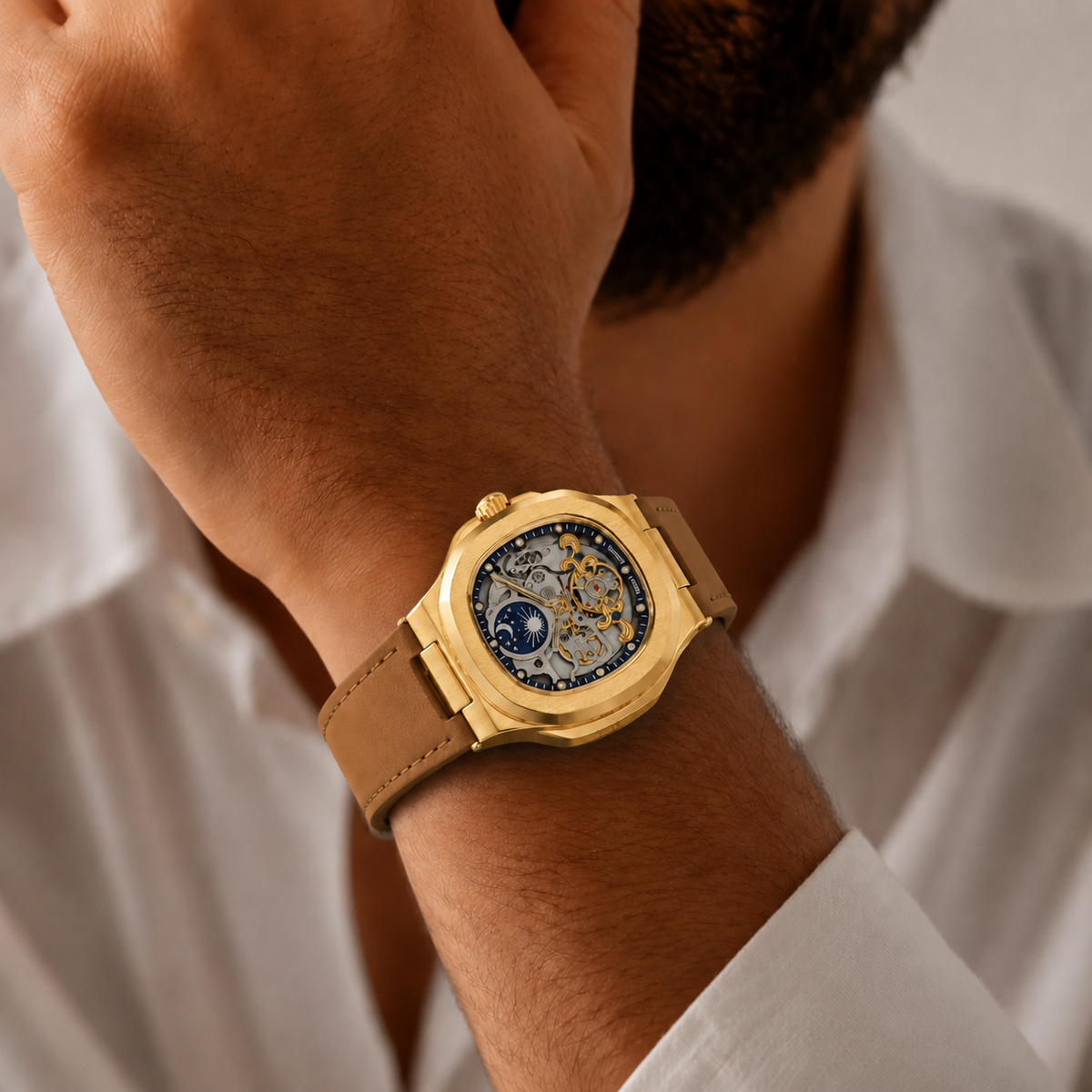 Velmont Eclipse Gold – Men's Automatic Gold Skeleton Watch with Sapphire Crystal