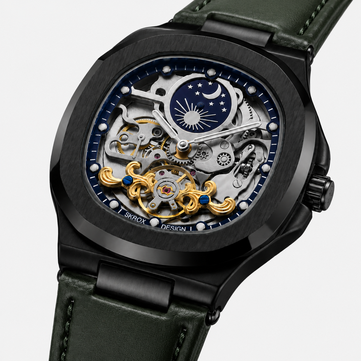 Velmont Eclipse Green – Men's Automatic Green Skeleton Watch with Sapphire Crystal