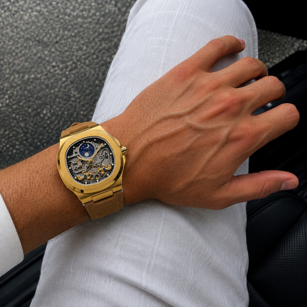 Velmont Eclipse Gold – Men's Automatic Gold Skeleton Watch with Sapphire Crystal