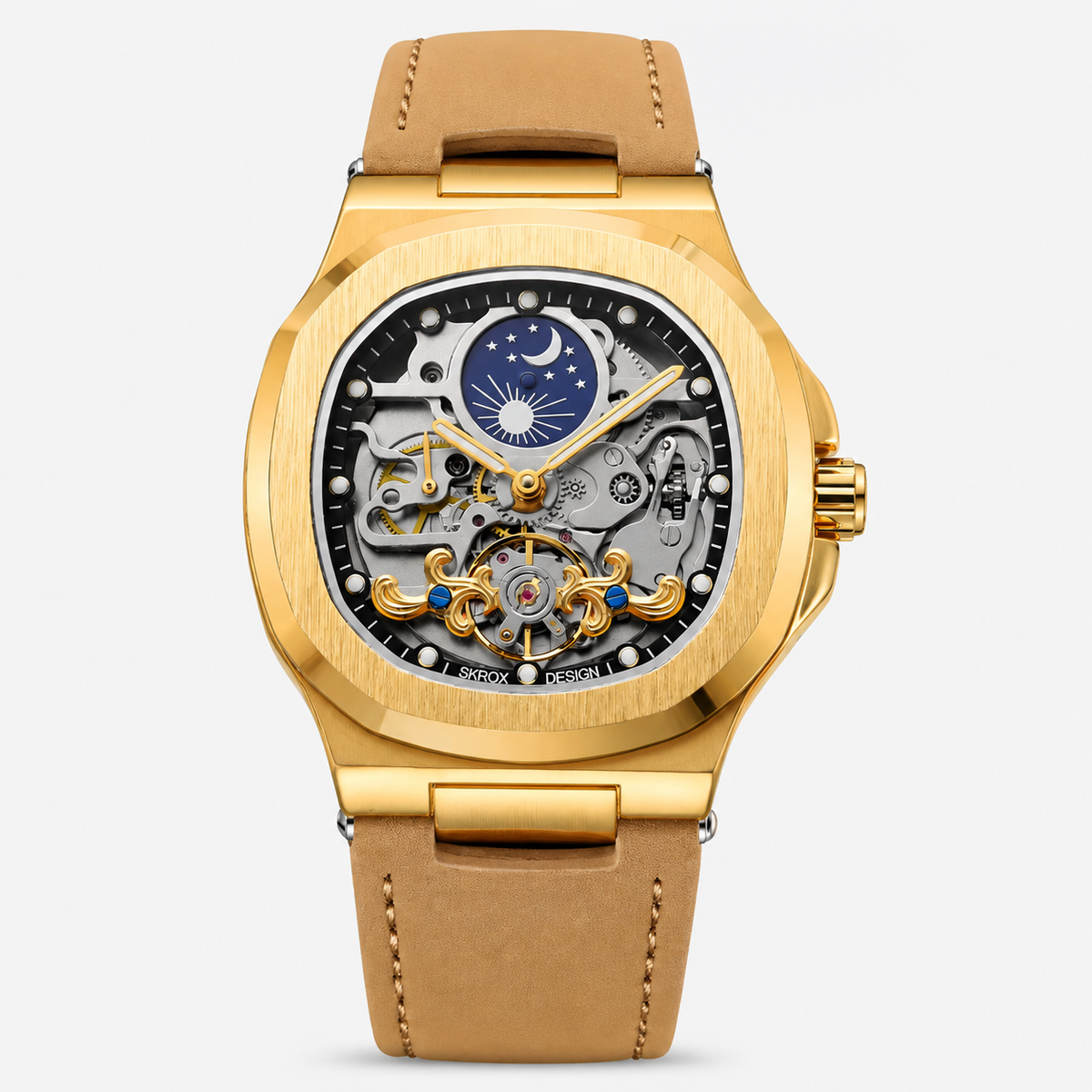 Velmont Eclipse Gold – Men's Automatic Gold Skeleton Watch with Sapphire Crystal