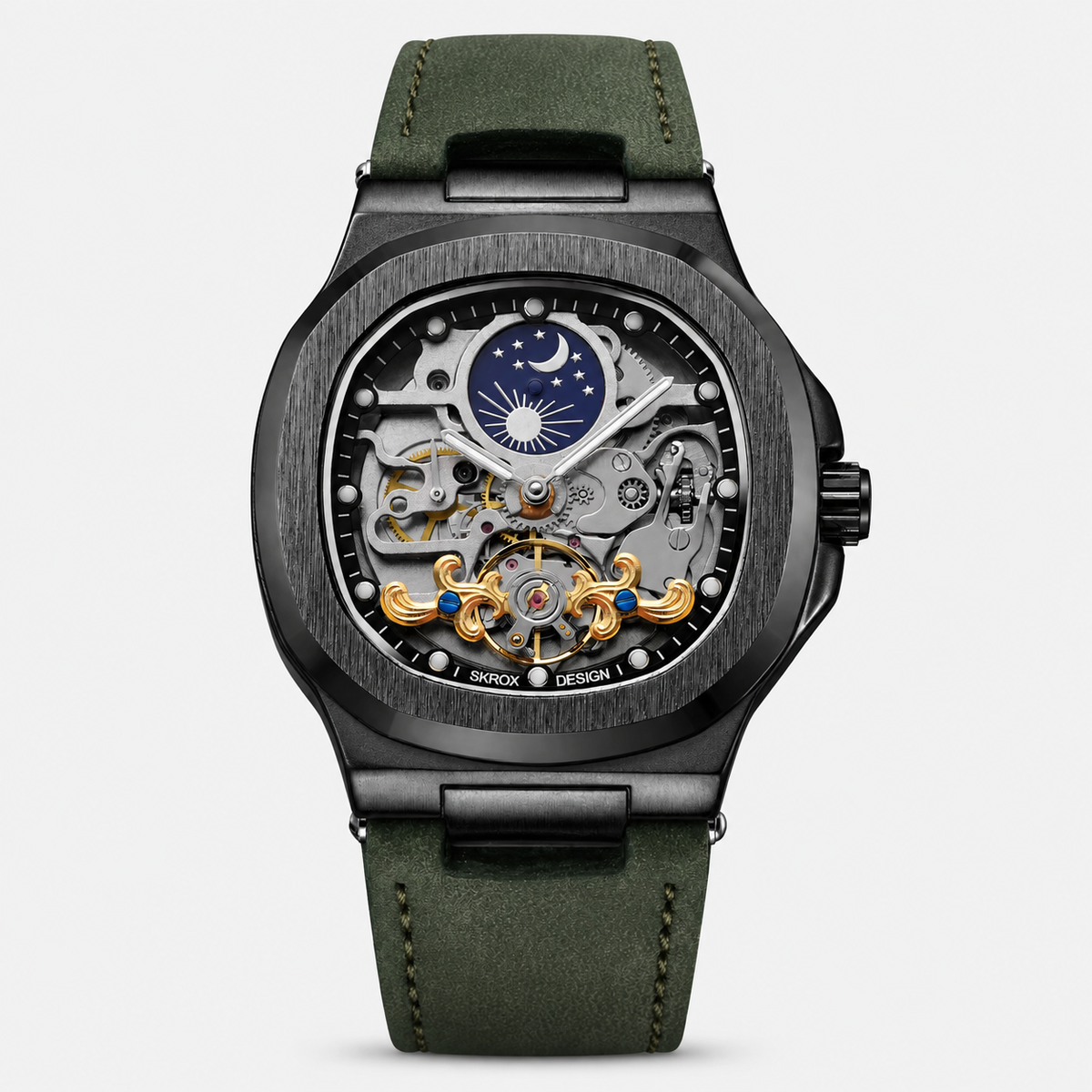 Velmont Eclipse Green – Men's Automatic Green Skeleton Watch with Sapphire Crystal